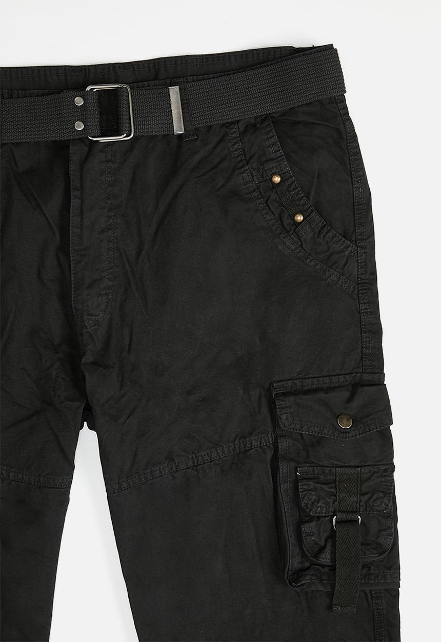 basicthread - Enzyme washed utility plus belted chino - black