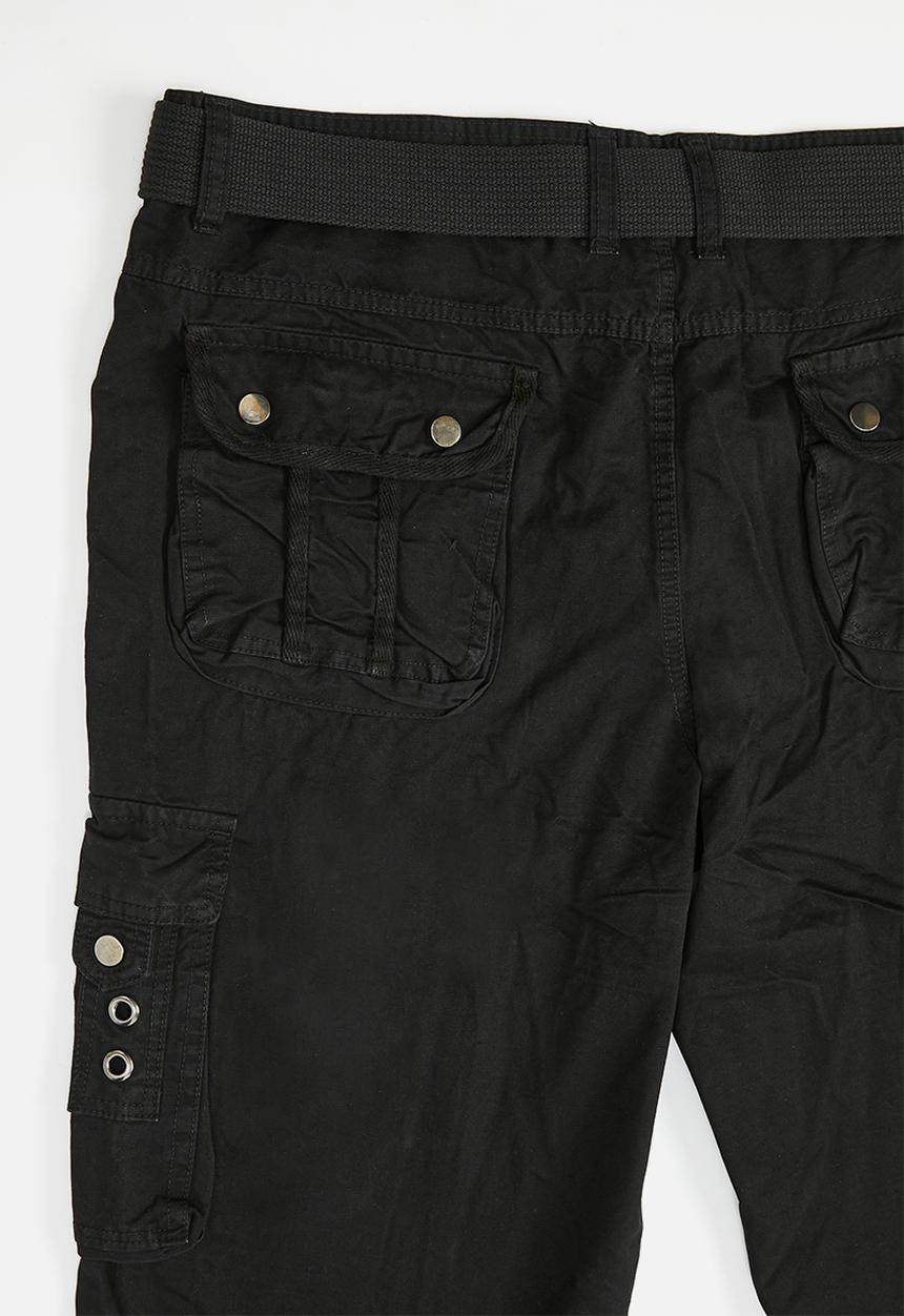 basicthread - Enzyme washed utility plus belted chino - black