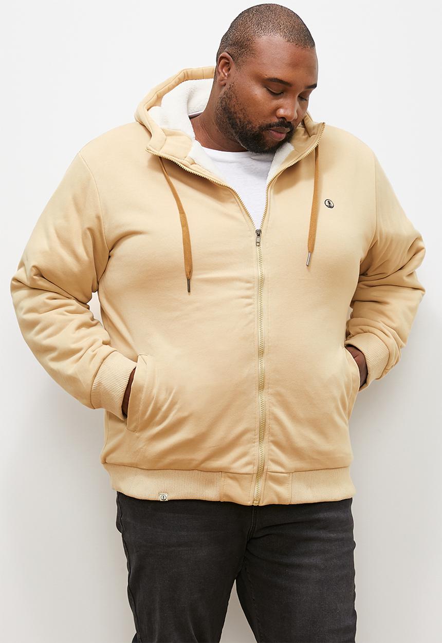 Lark & Crosse - Themba sherpa lined zip through hoodie - taupe