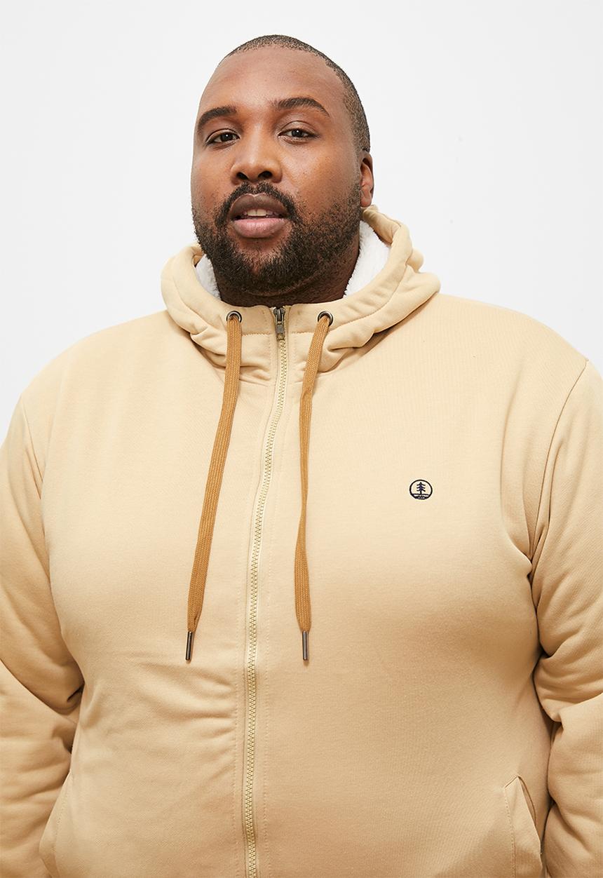 Lark & Crosse - Themba sherpa lined zip through hoodie - taupe