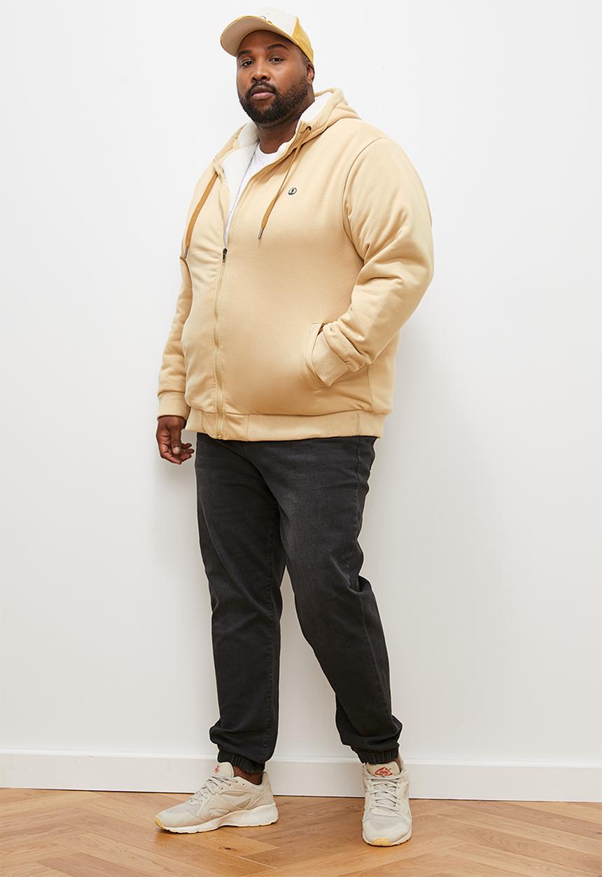 Lark & Crosse - Themba sherpa lined zip through hoodie - taupe