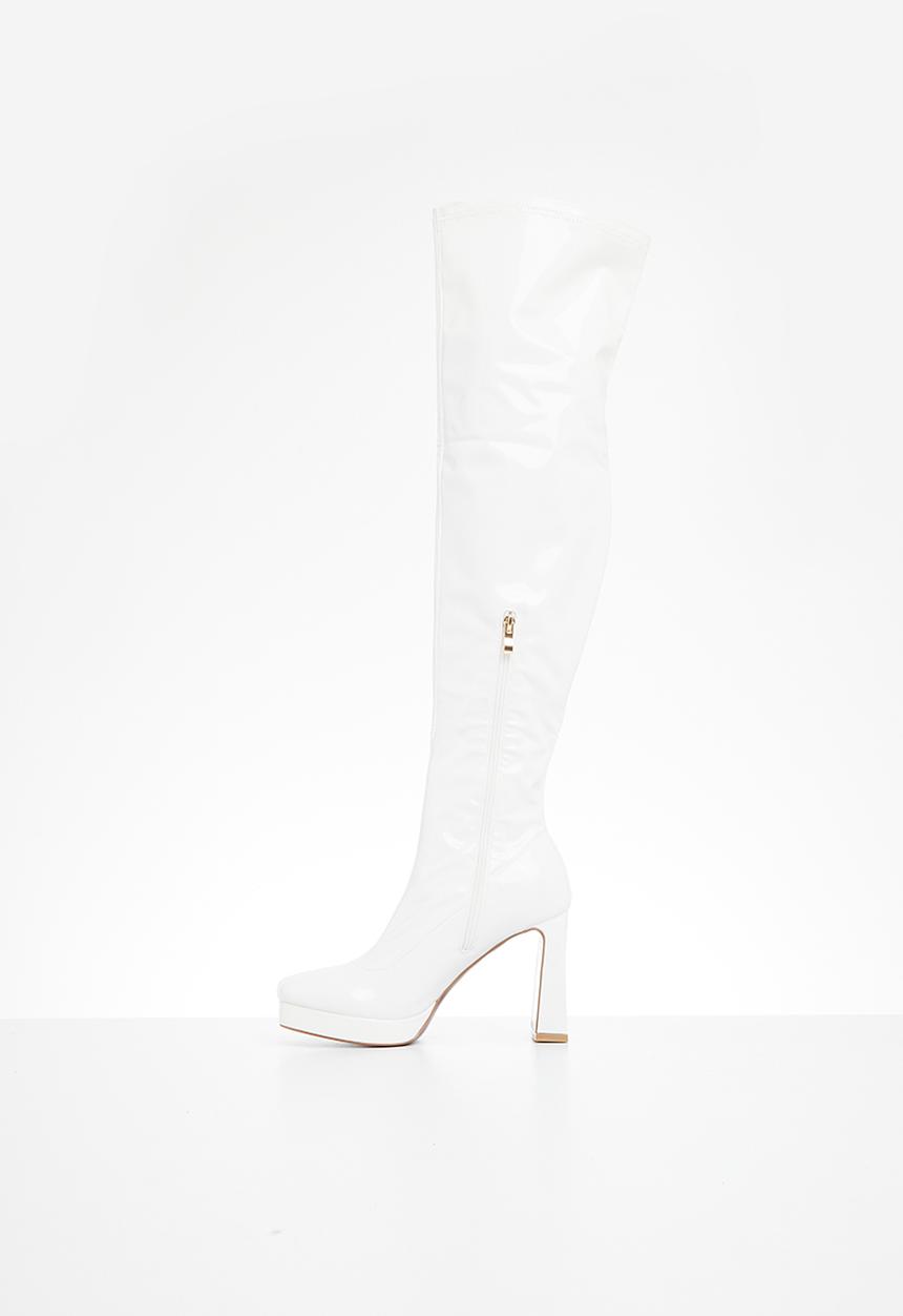 Plum - Raida over the knee platform boot - white