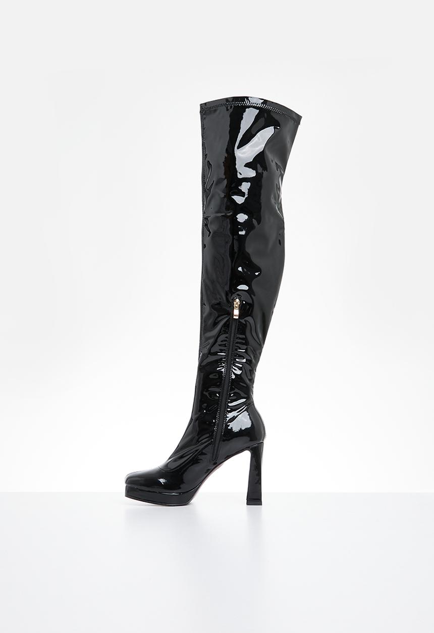 Plum - Raida over the knee platform boot - black