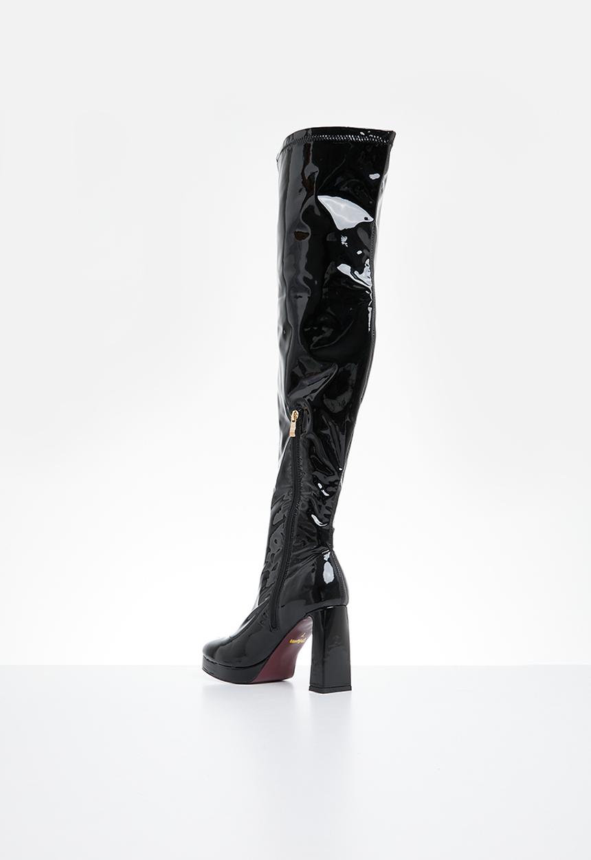 Plum - Raida over the knee platform boot - black