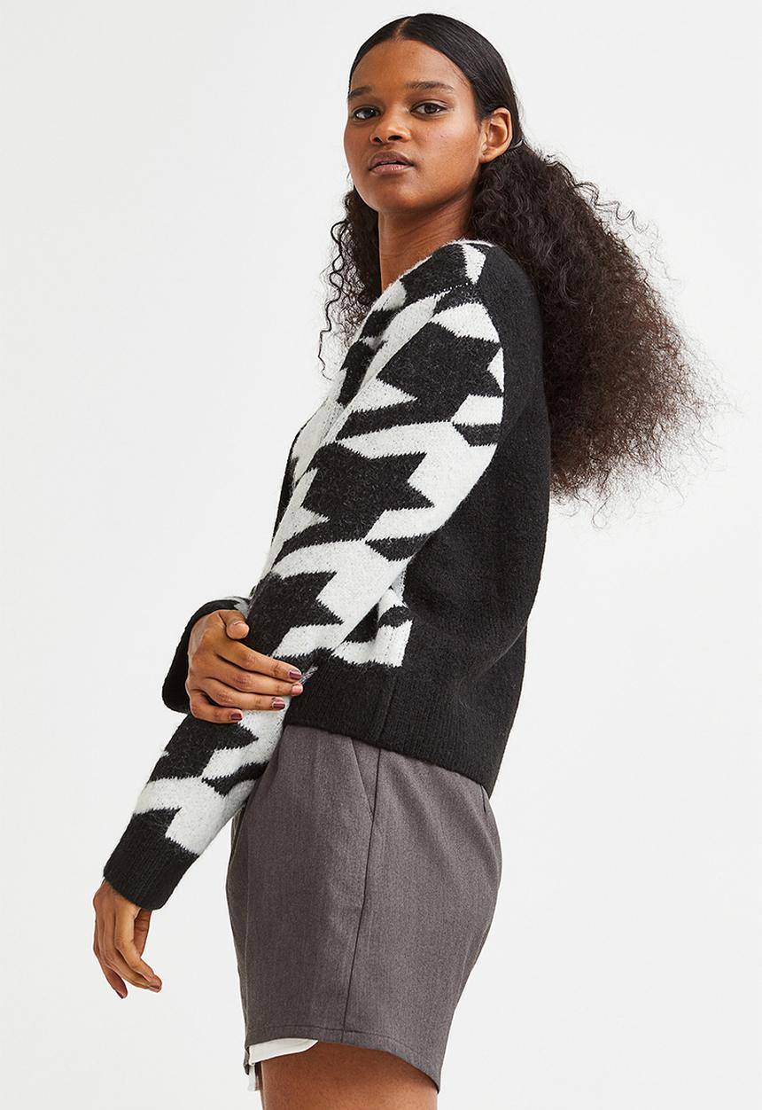 H&M - Knitted cardigan - black/dogtooth-patterned