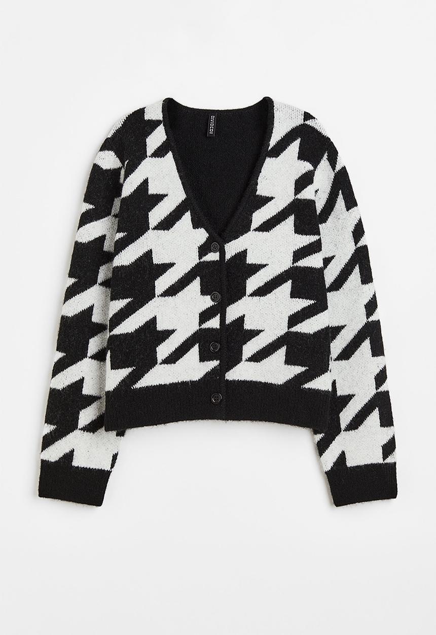 H&M - Knitted cardigan - black/dogtooth-patterned