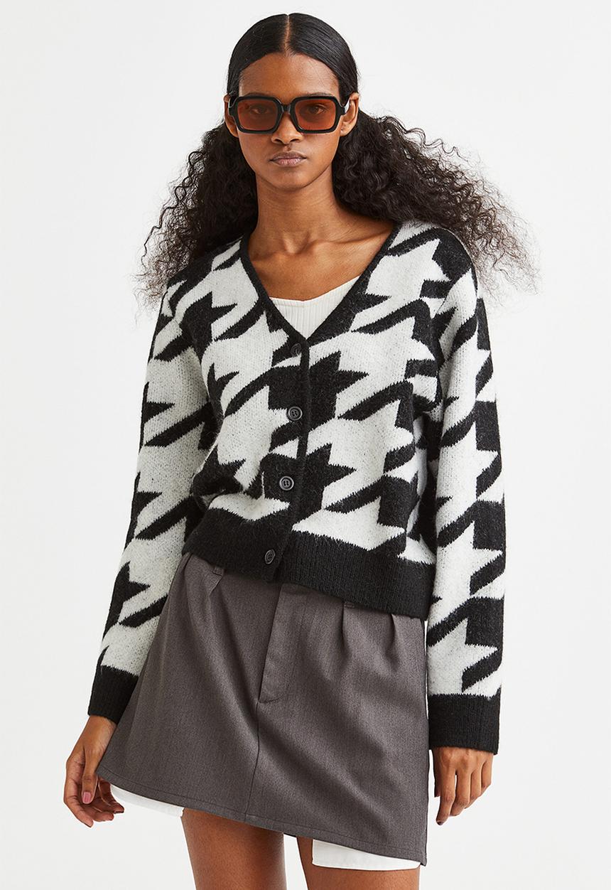 H&M - Knitted cardigan - black/dogtooth-patterned