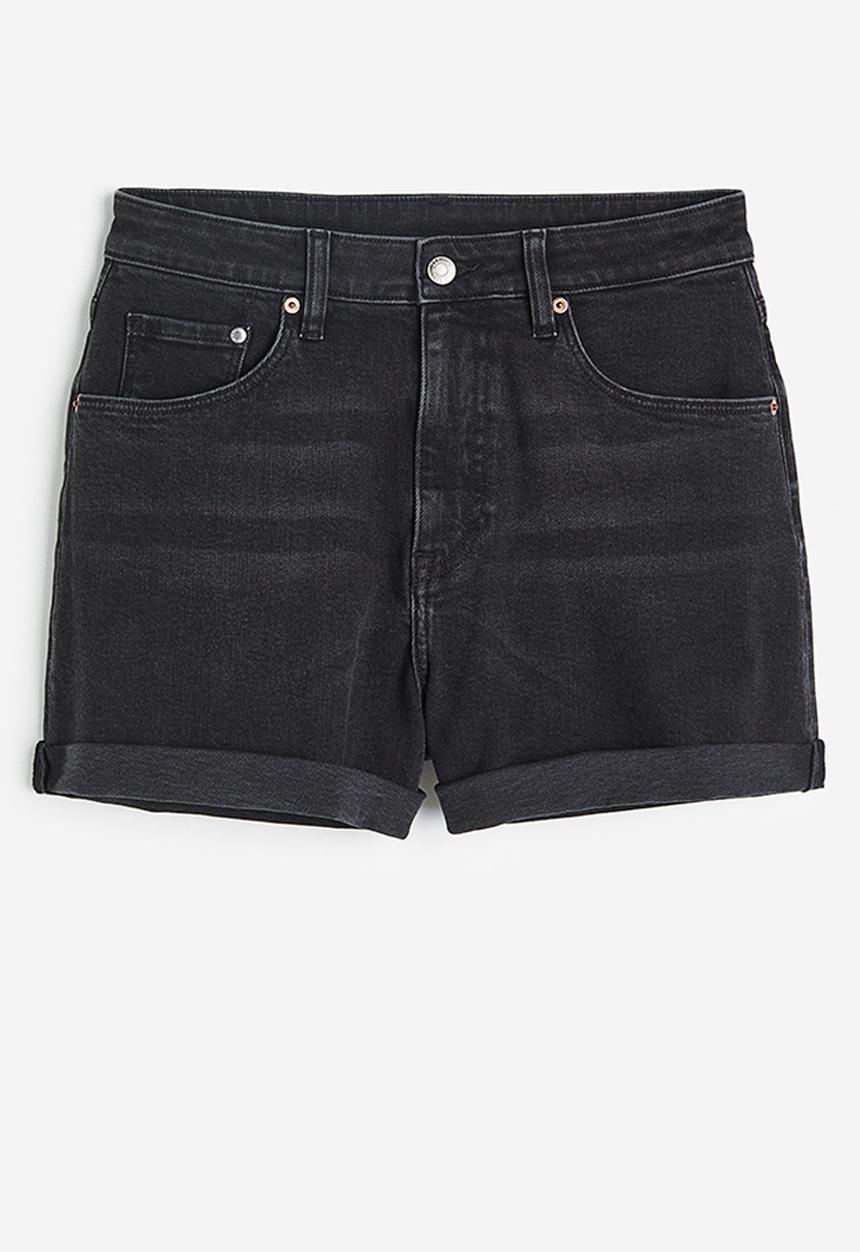 H&M - Curvy fit mom high denim shorts - black