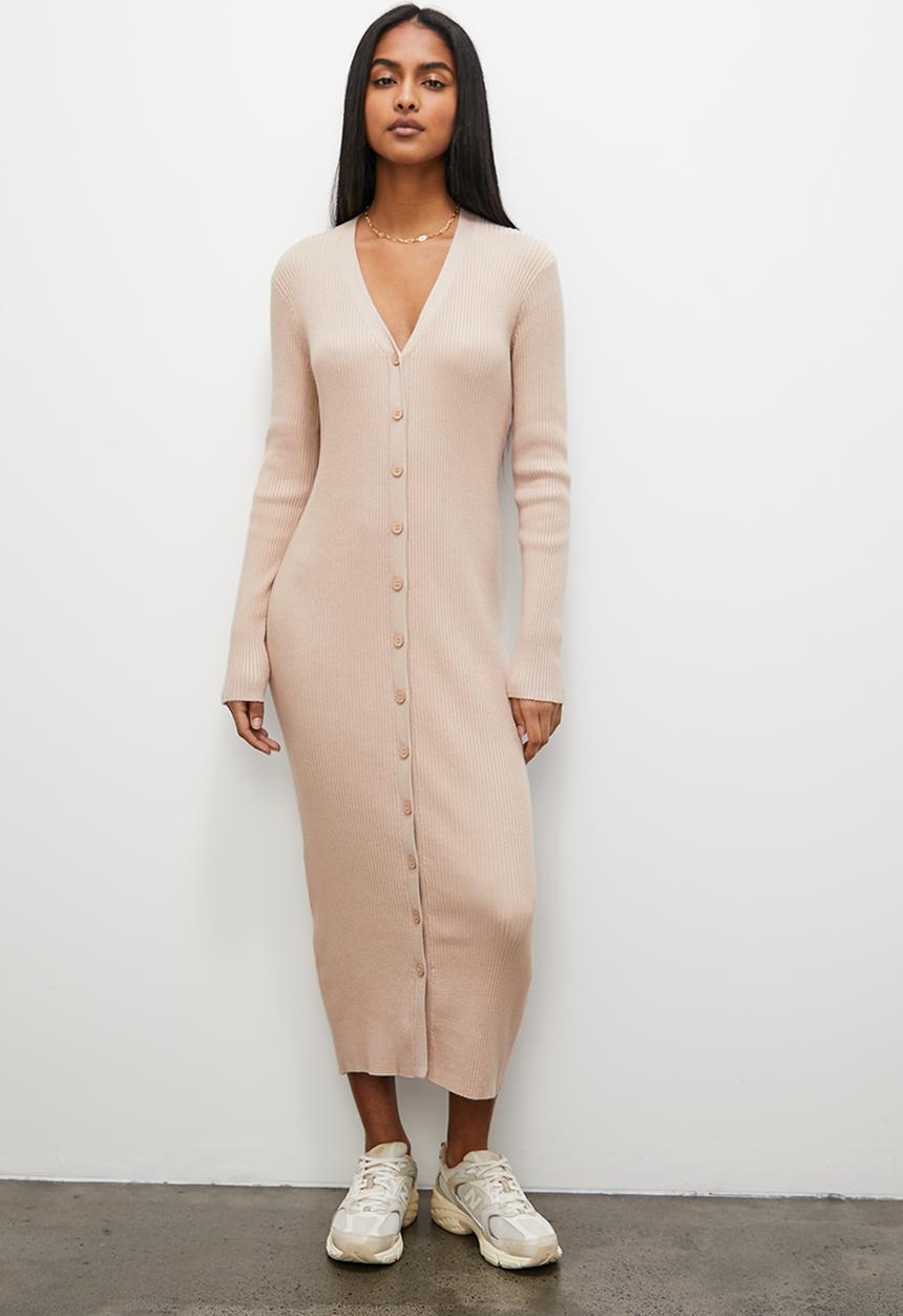 Superbalist - Button through midi knitwear dress - stone