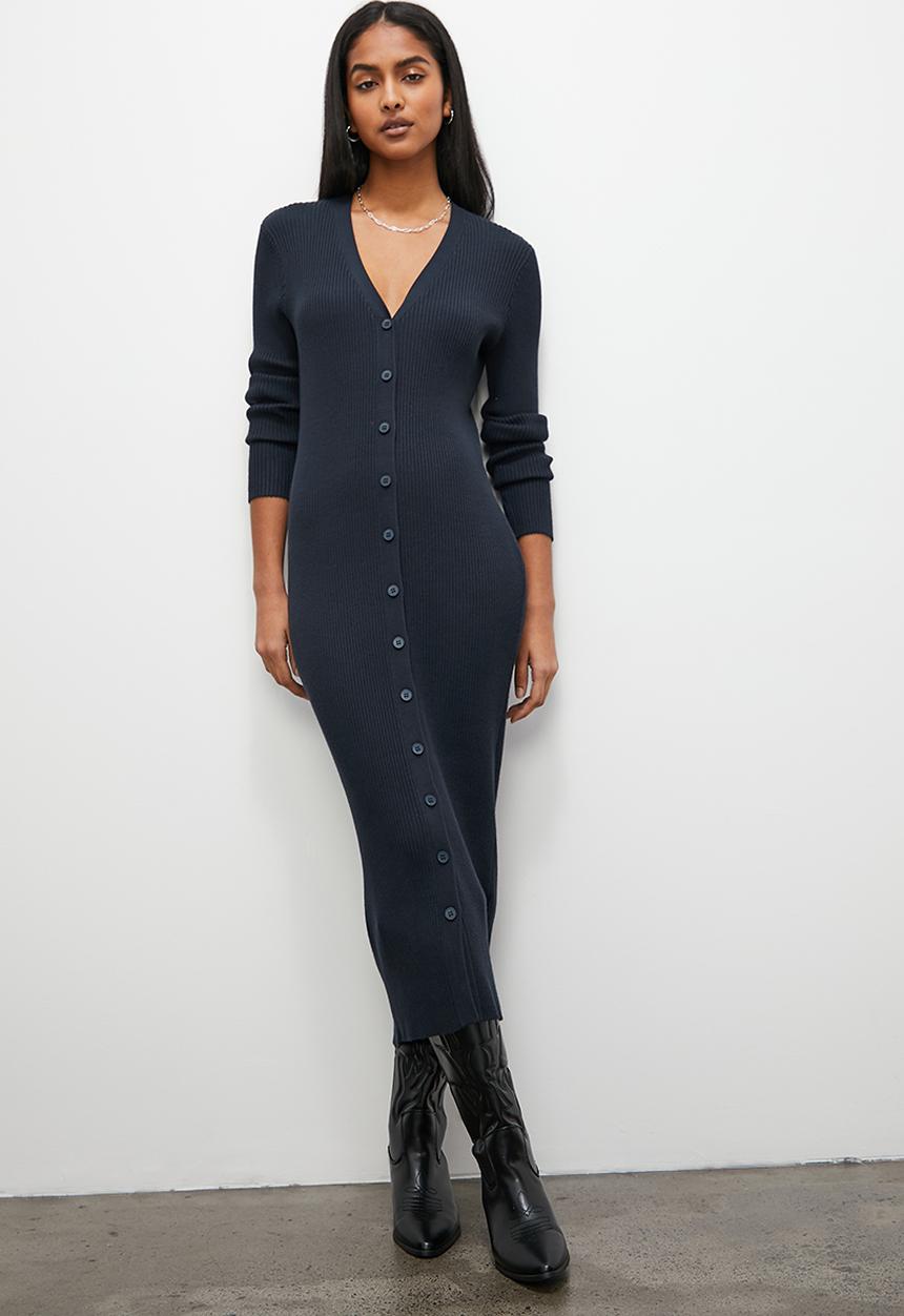 Superbalist - Button through midi knitwear dress - ink