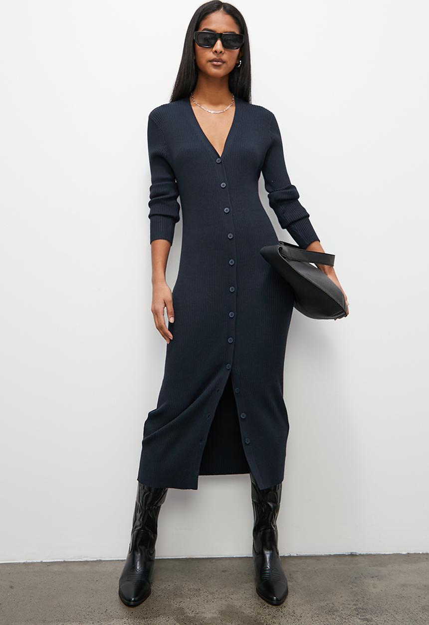 Superbalist - Button through midi knitwear dress - ink