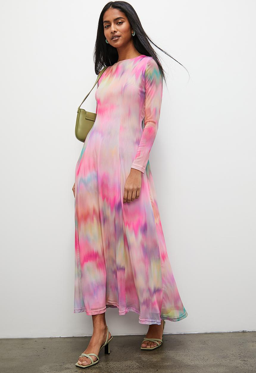 Superbalist - Open back mesh fit and flare - soft focus