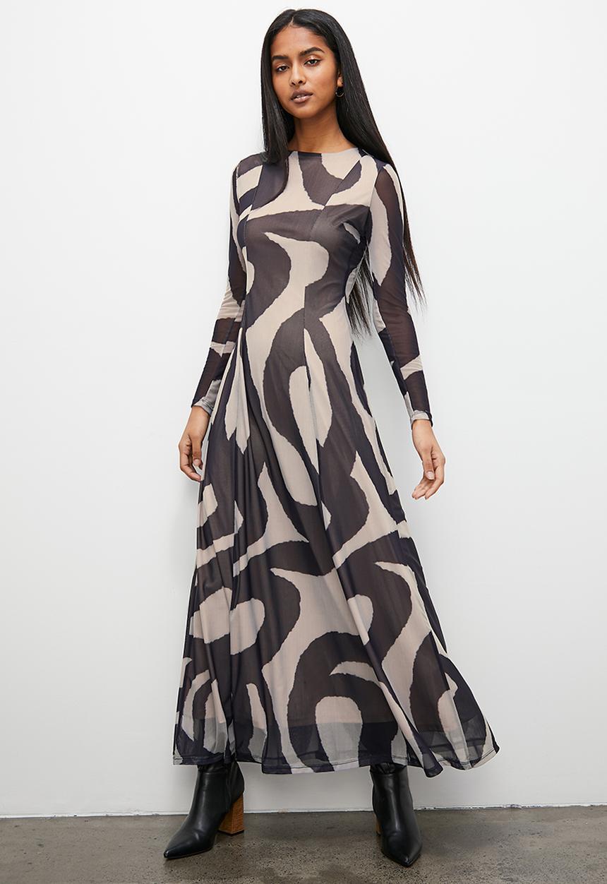 Superbalist - Open back mesh fit and flare - mono large scale waves