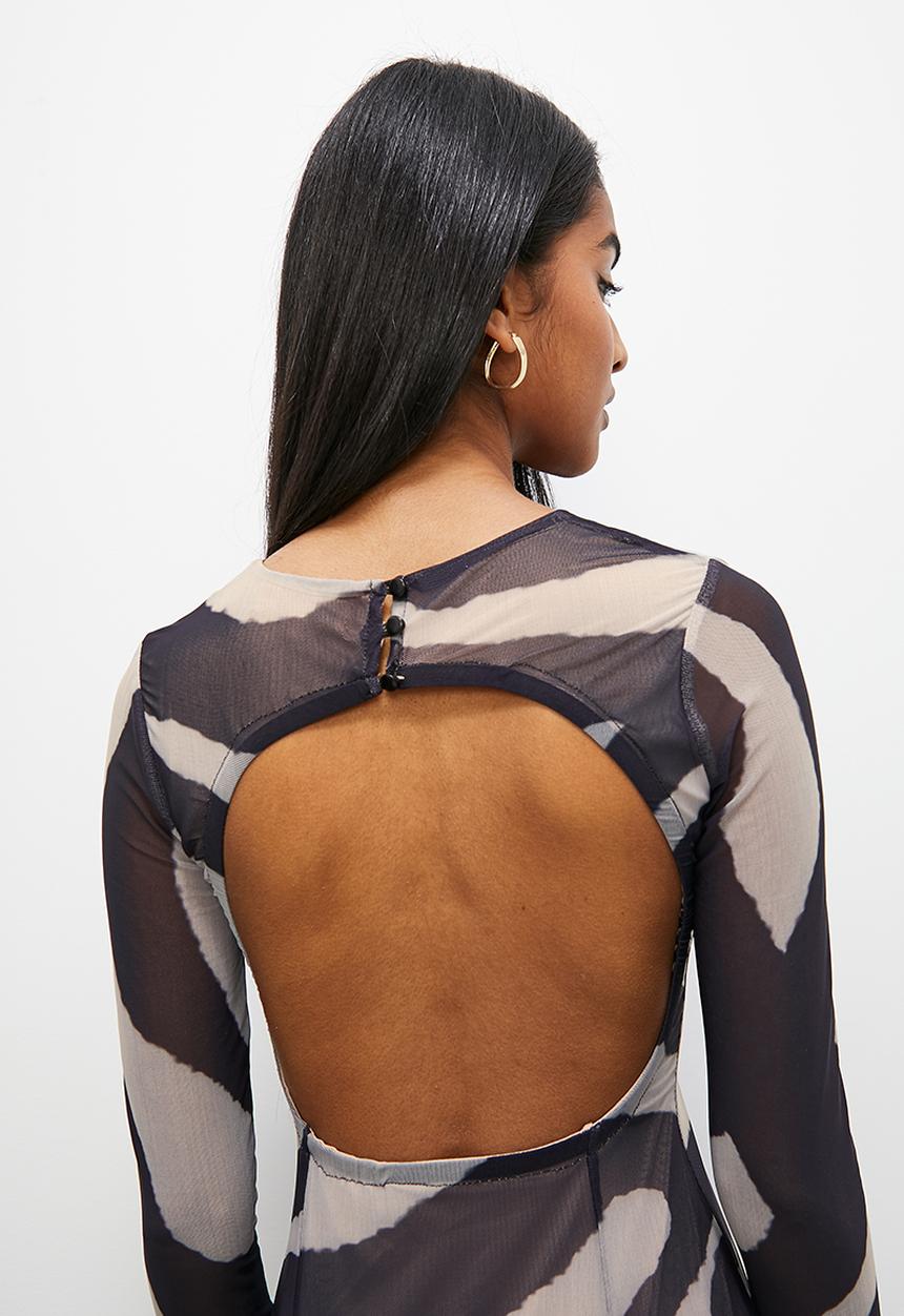 Superbalist - Open back mesh fit and flare - mono large scale waves