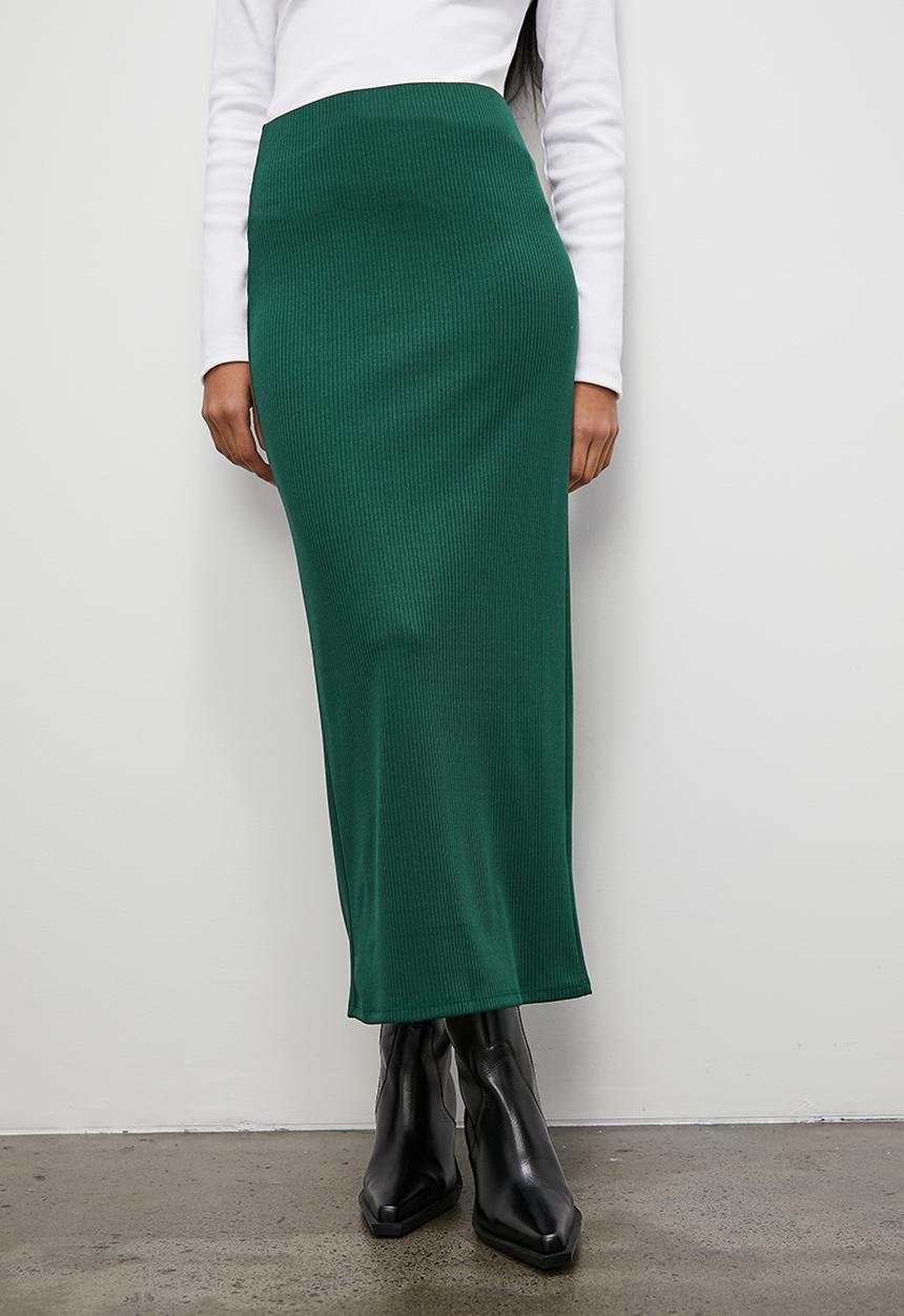 Superbalist - Rib midi skirt - green
