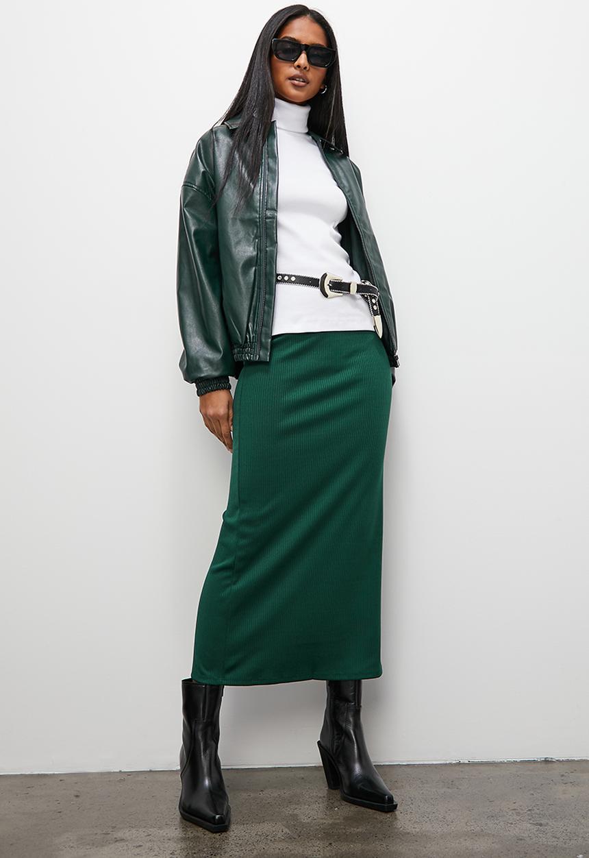 Superbalist - Rib midi skirt - green