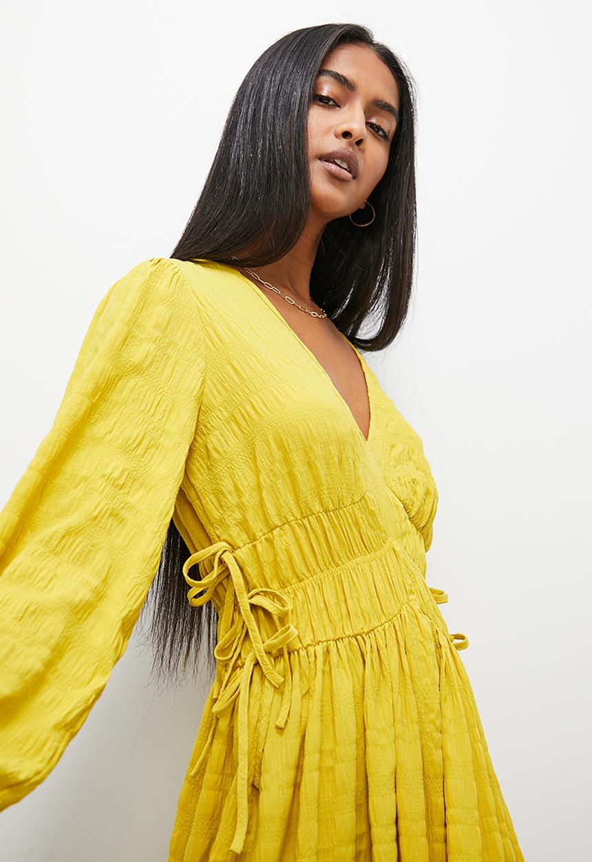 Superbalist - Empire midi dress with waist ties - ochre
