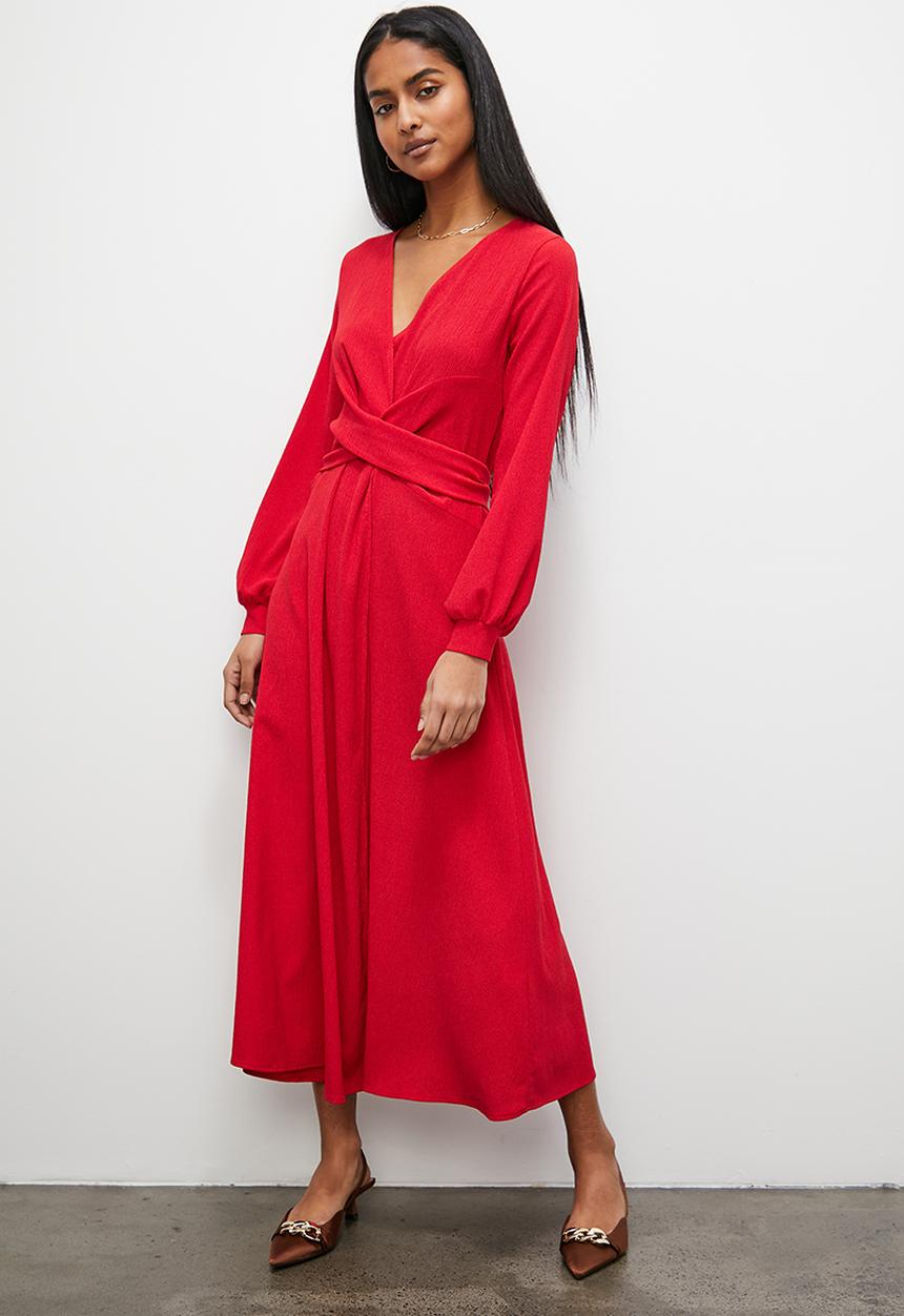 Superbalist - Twist front wrap midi dress - salsa