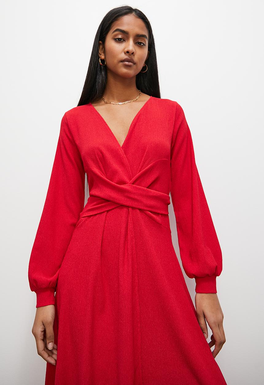 Superbalist - Twist front wrap midi dress - salsa