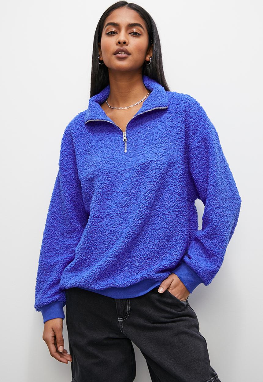 Superbalist - Half zip teddy sweat - cobalt