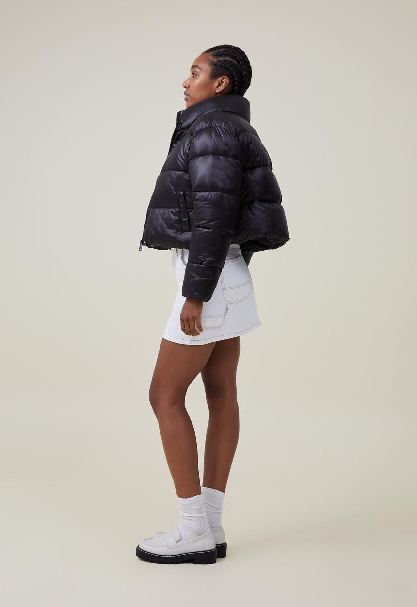 Cotton On - Cropped puffer jacket - black