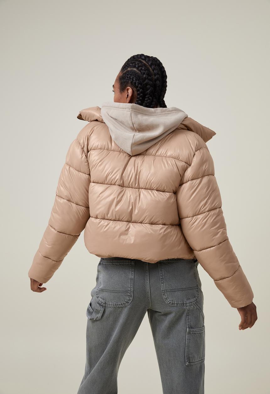 Cotton On - Cropped puffer jacket - chestnut