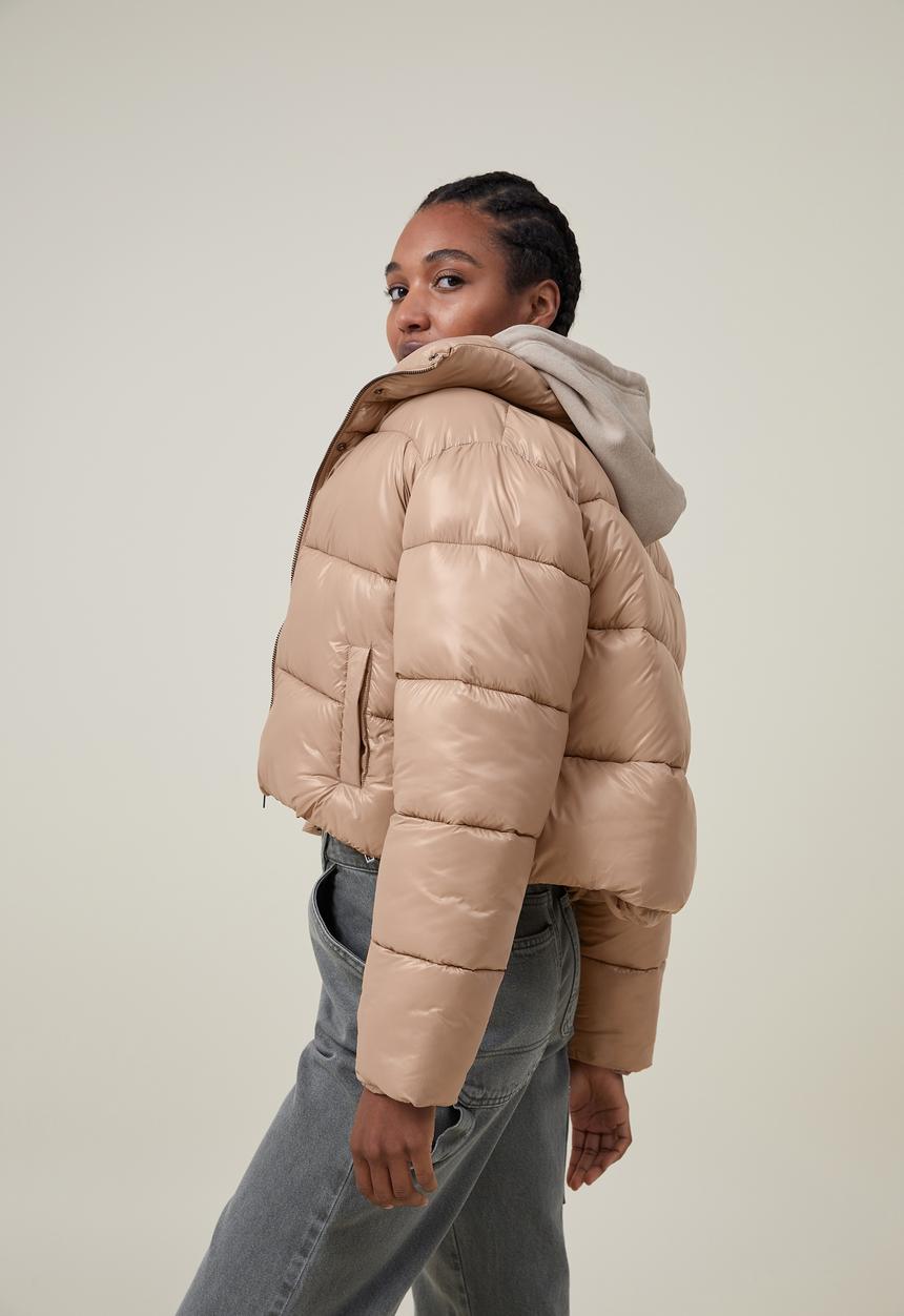 Cotton On - Cropped puffer jacket - chestnut
