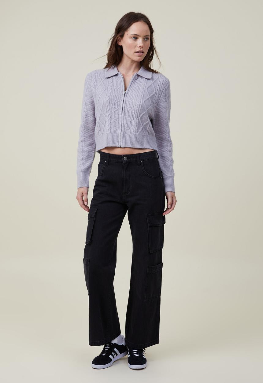 Cotton On - Zip through collar cardigan - grey shadow marle