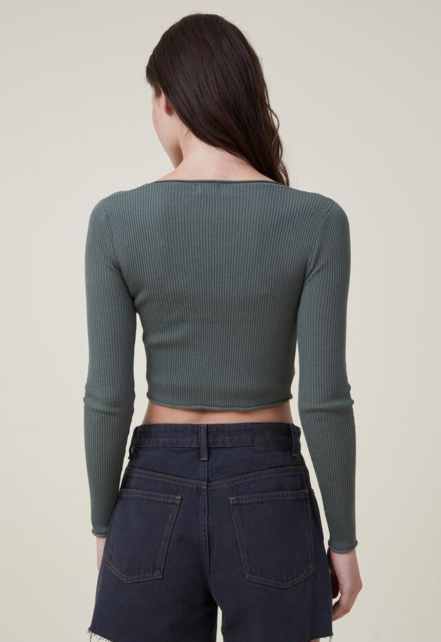 Cotton On - Foxy rib v-neck front cardi - daintree