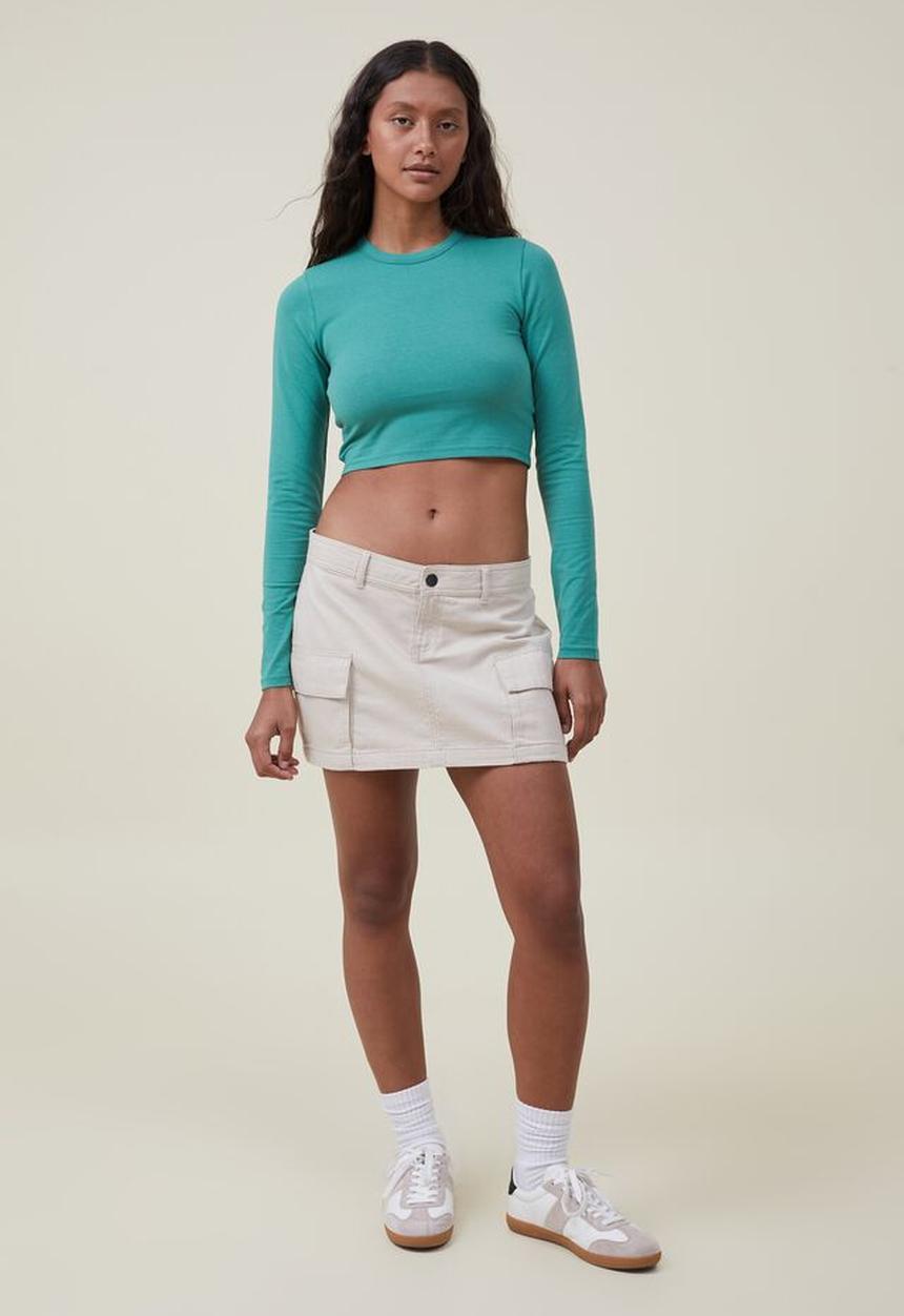 Cotton On - Micro crop long sleeve top - jade