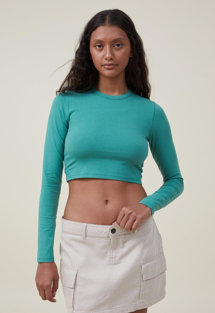 Cotton On - Micro crop long sleeve top - jade