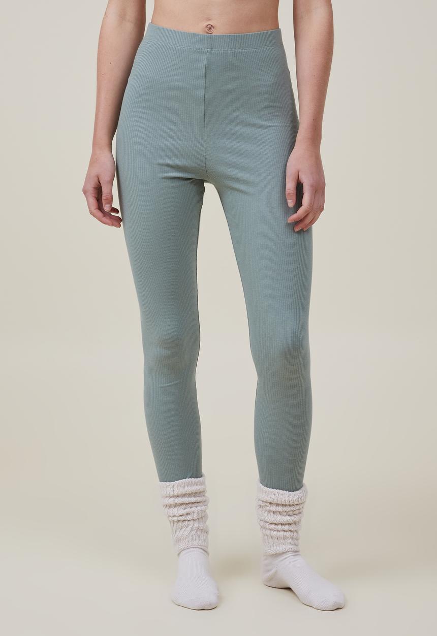 Cotton On - Rib Lace Legging - Green Jasper