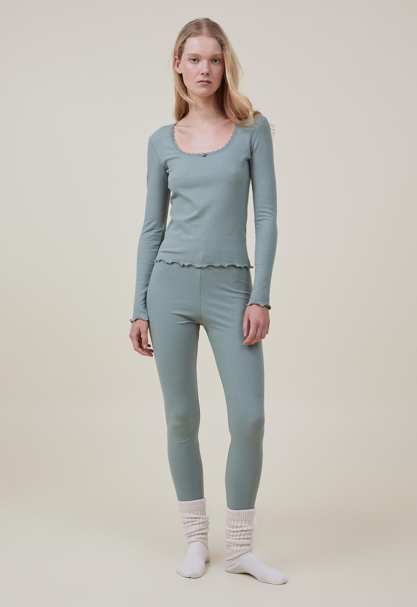 Cotton On - Rib Lace Legging - Green Jasper