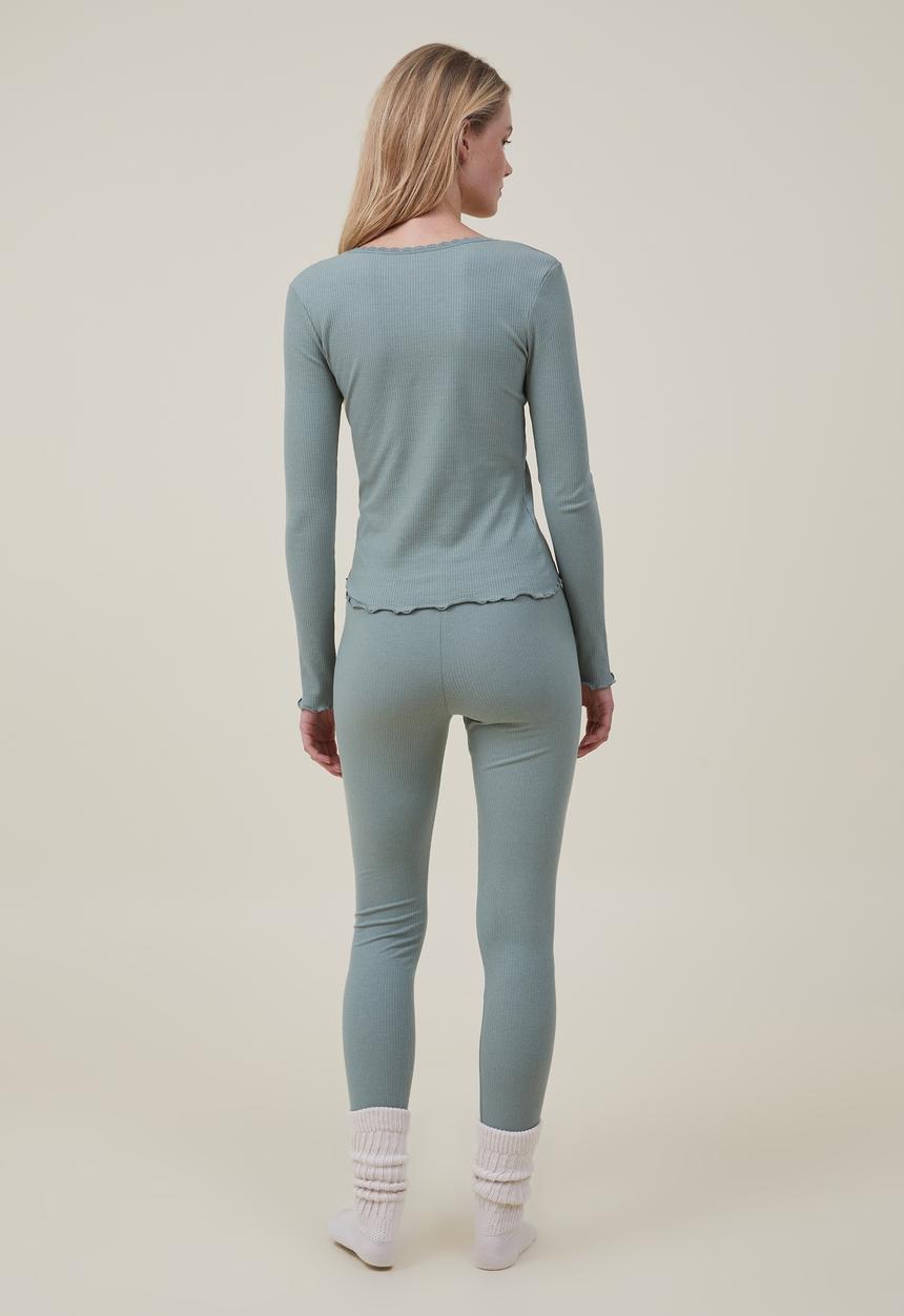 Cotton On - Rib Lace Legging - Green Jasper
