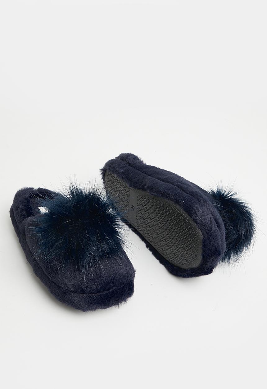Plush Fur Scuff slipper - element blue pom pom