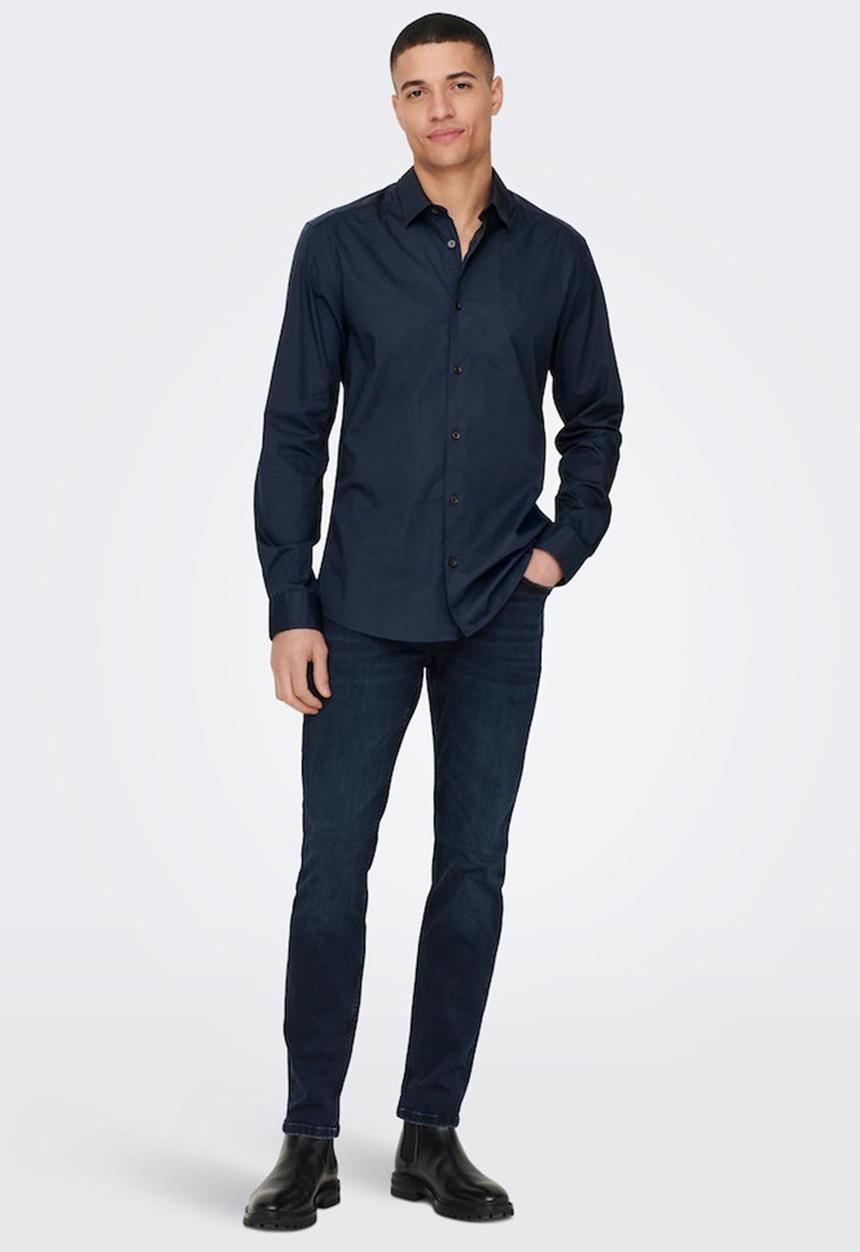 Only & Sons - Onsandy slim poplin shirt - dark navy