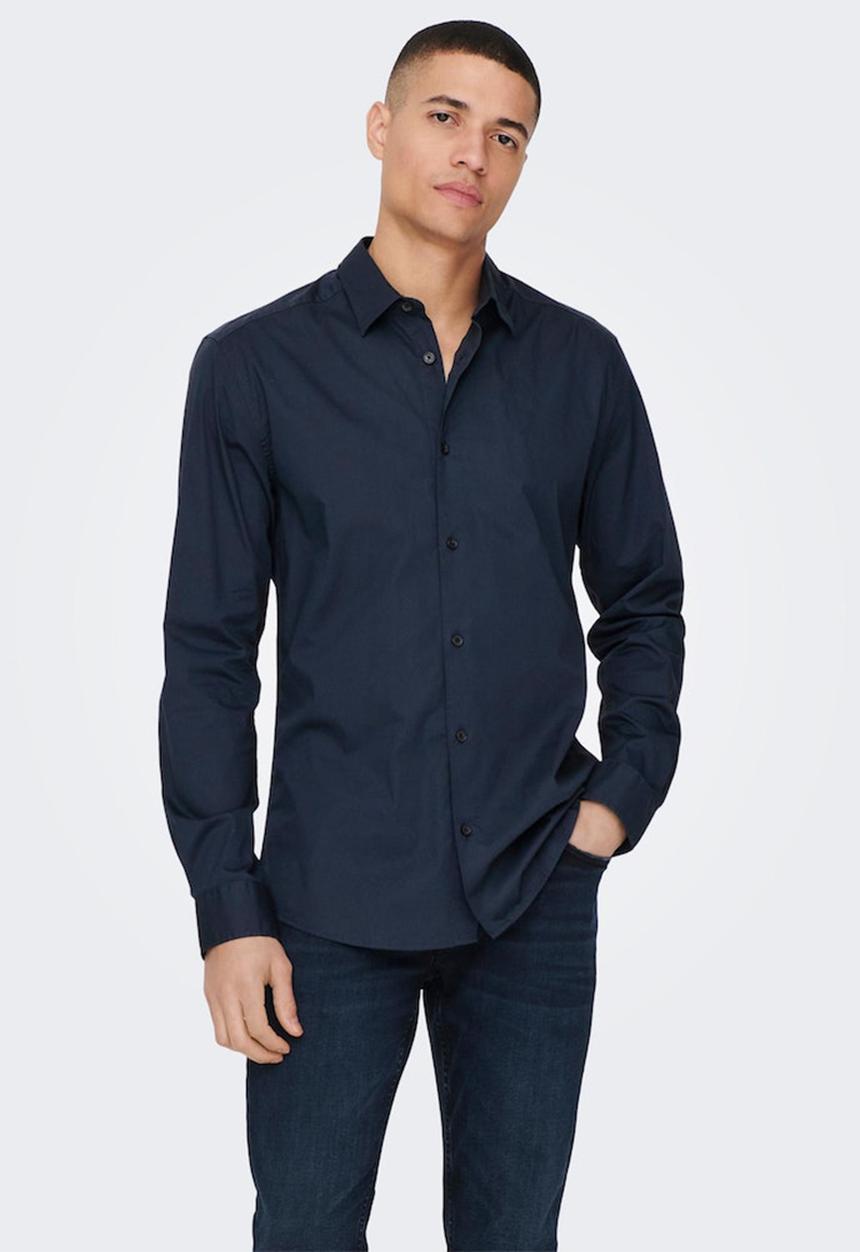Only & Sons - Onsandy slim poplin shirt - dark navy