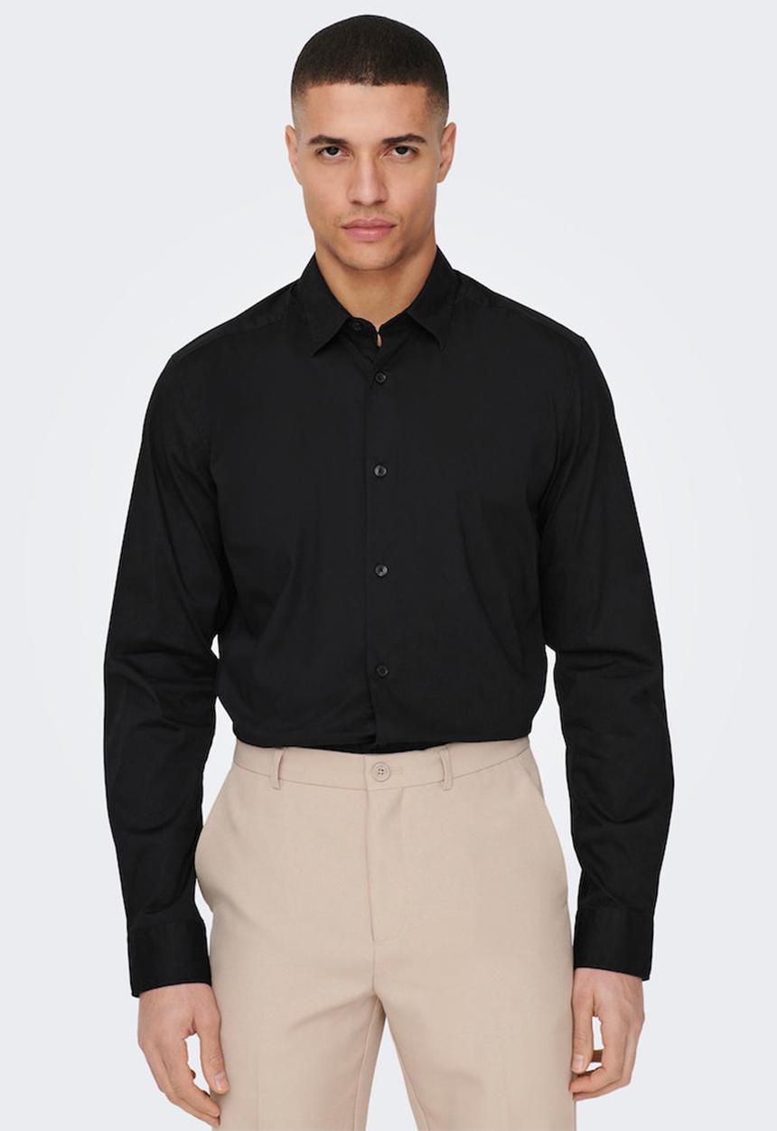 Only & Sons - Onsandy slim poplin shirt - black