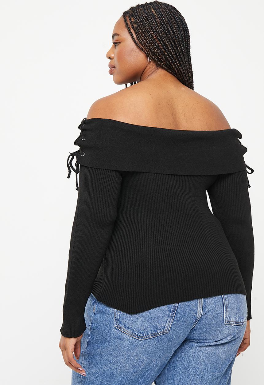Trendyol - Plus tie detailed carmen sweater  - black