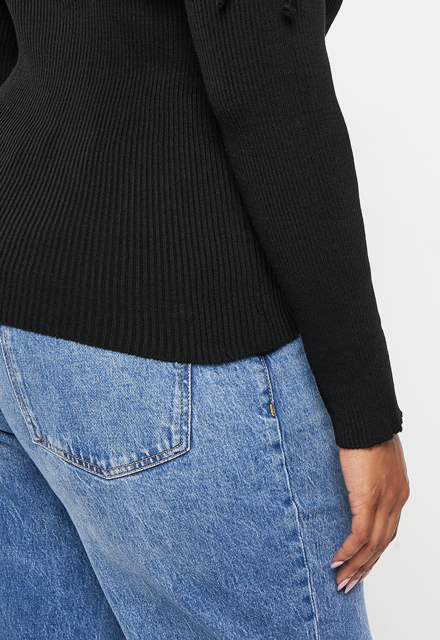 Trendyol - Plus tie detailed carmen sweater  - black