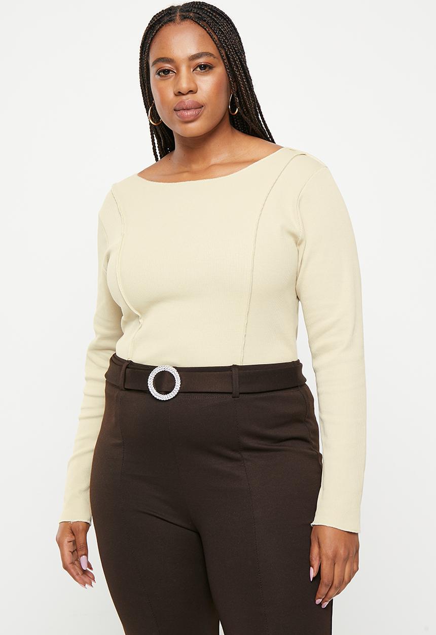 Trendyol - Plus stitch detailed round neck blouse - stone