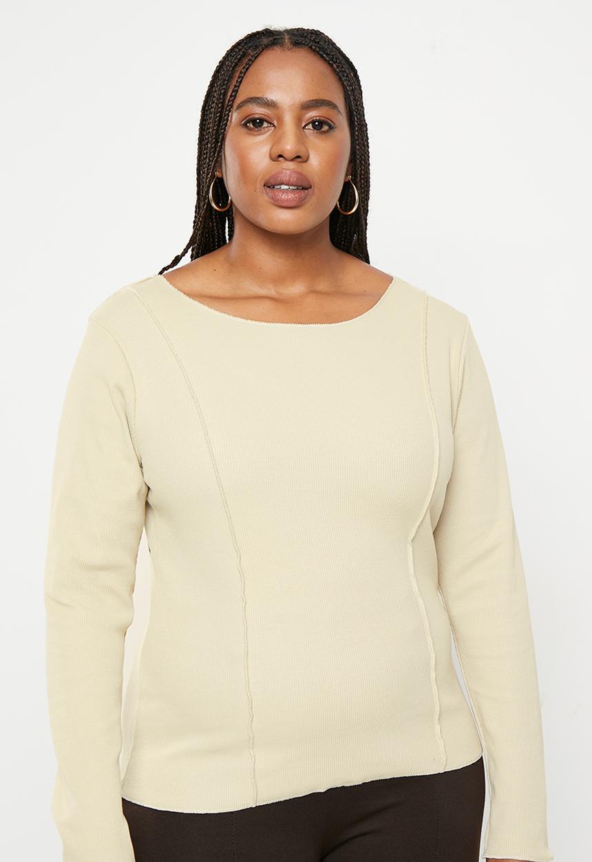 Trendyol - Plus stitch detailed round neck blouse - stone