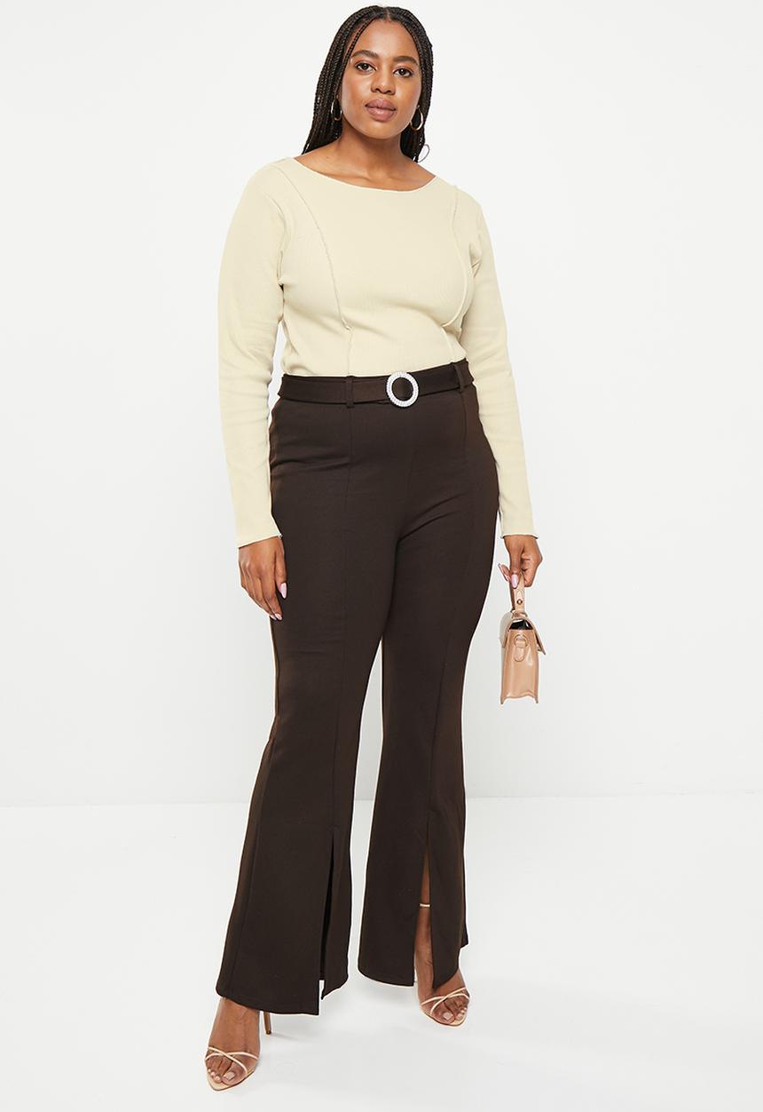Trendyol - Plus stitch detailed round neck blouse - stone