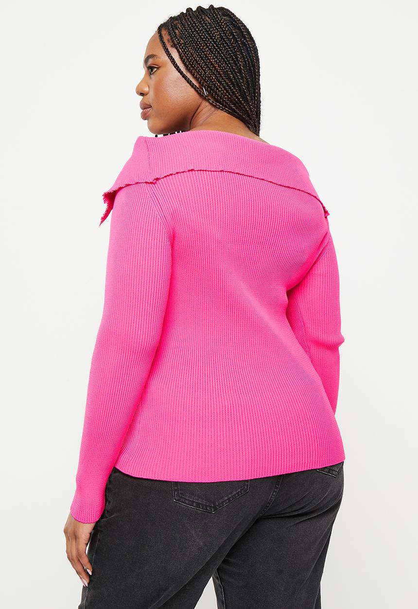 Trendyol - Plus boat neck thin knitwear blouse - fuchsia