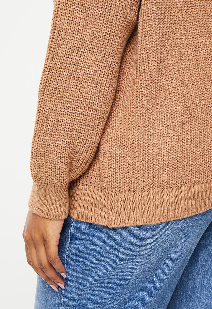 Trendyol - Plus shirt collar sweater - camel