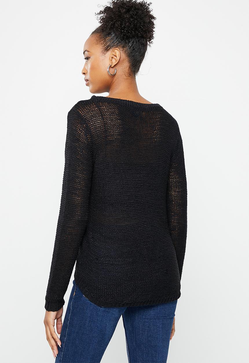 Jacqueline de Yong - More solid long sleeve o-neck pullover knit - black