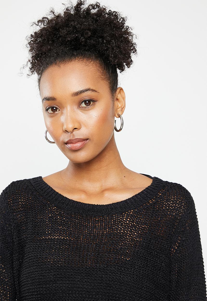 Jacqueline de Yong - More solid long sleeve o-neck pullover knit - black
