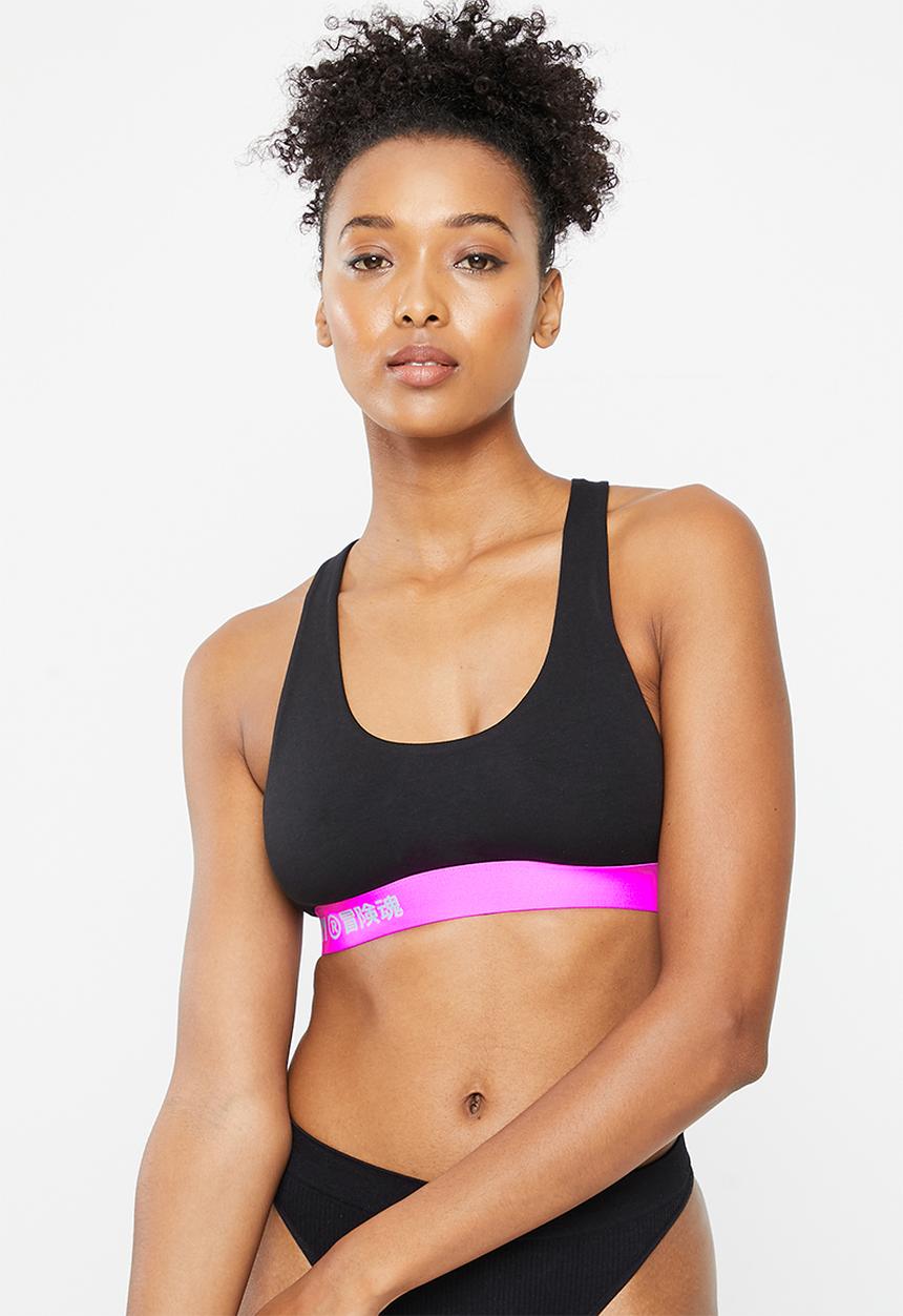 Superdry. - Offset logo crop bralette - black & lolly pink