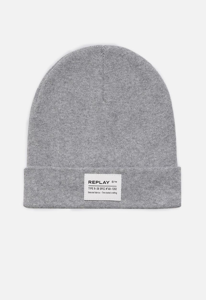 Replay - Cotton beanie with turn-up - grey melange