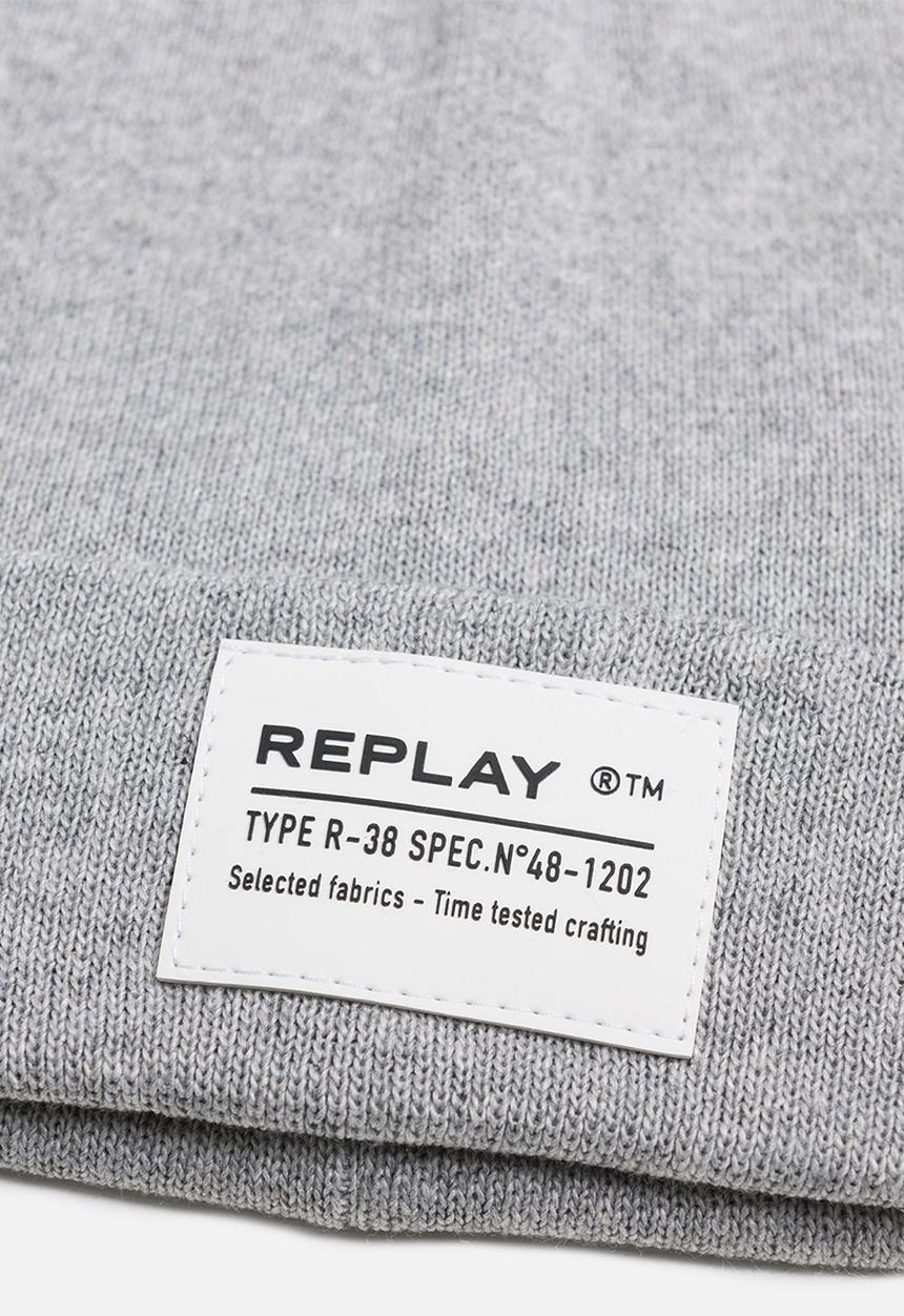 Replay - Cotton beanie with turn-up - grey melange